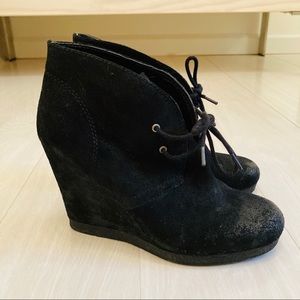 Nine West Black Suede Wedge Booties Size 6